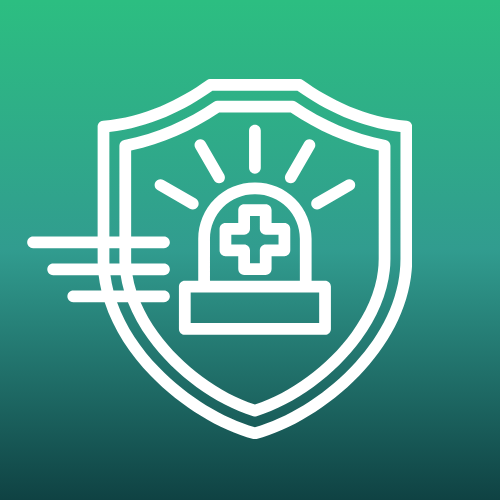 Shield with emergency alert symbol – representing urgent care or emergency medicine.
