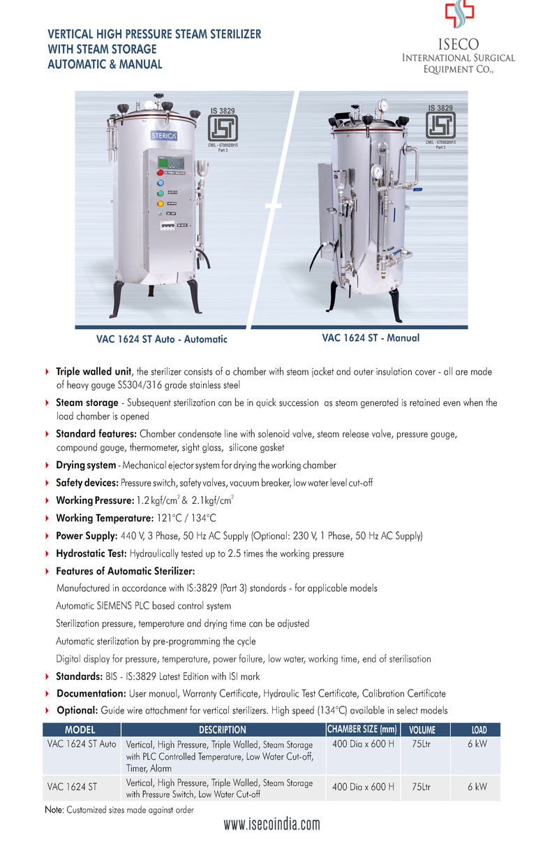Thumbnail: VERTICAL HIGH PRESSURE STEAM STERILIZER WITH STEAM STORAGE - AUTOMATIC