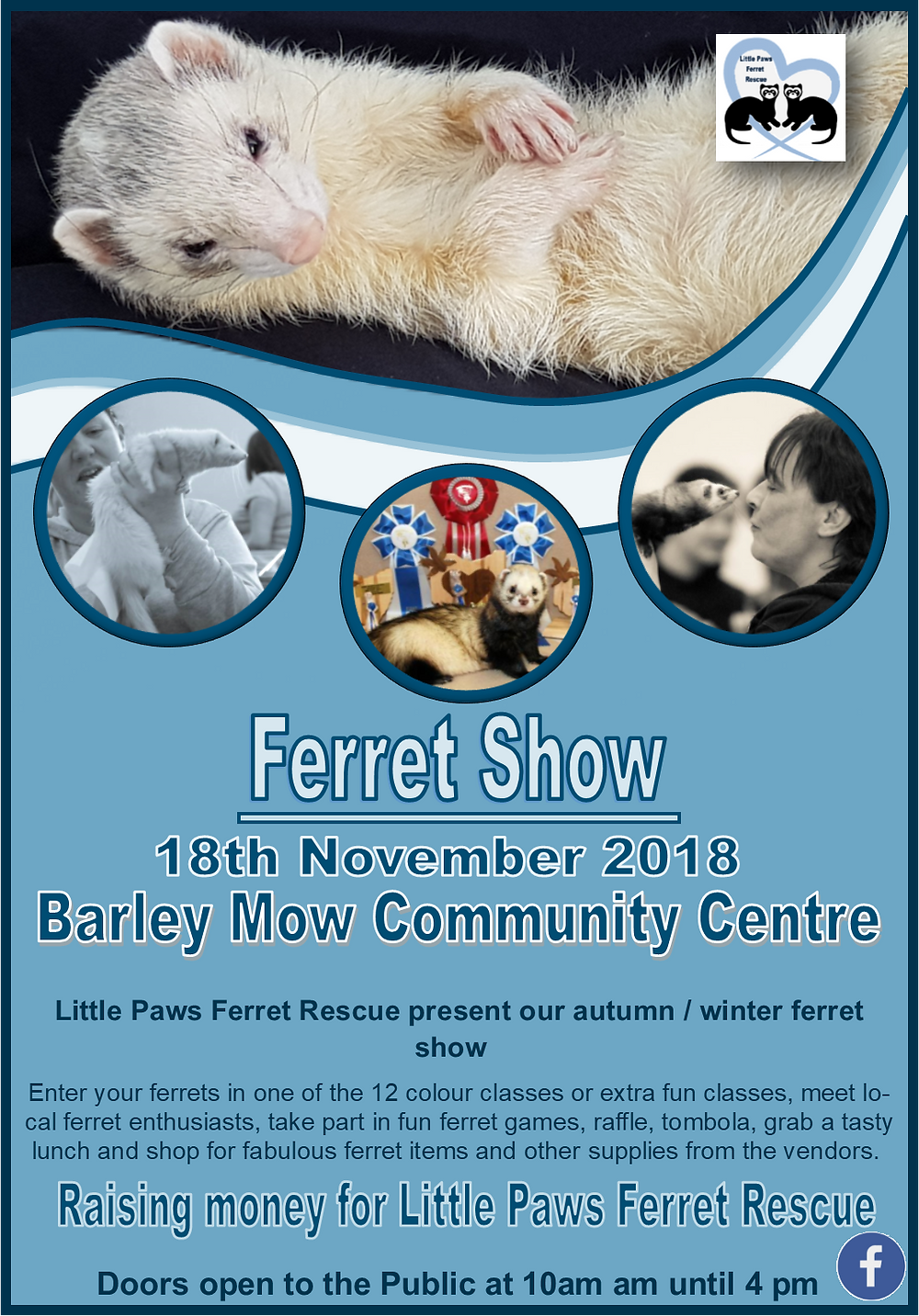 Flyer for Ferret Show November 18th at Barley Mow Community Hall