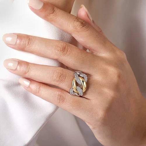 925 Sterling Silver and 14K Yellow Gold Link Ring Kanricks Jewelers