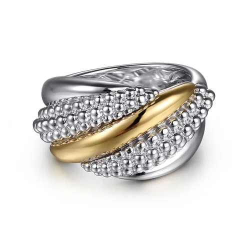 925 Sterling Silver and 14K Yellow Gold Bujukan Multiple Row Wide