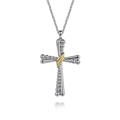 925 Sterling Silver and 14K Yellow Gold Bujukan Cross Pendant