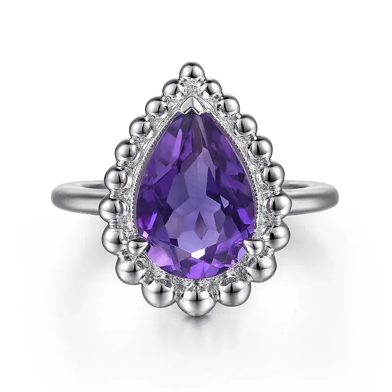 925 Sterling Sliver Bujukan Amethyst Chevron Ring