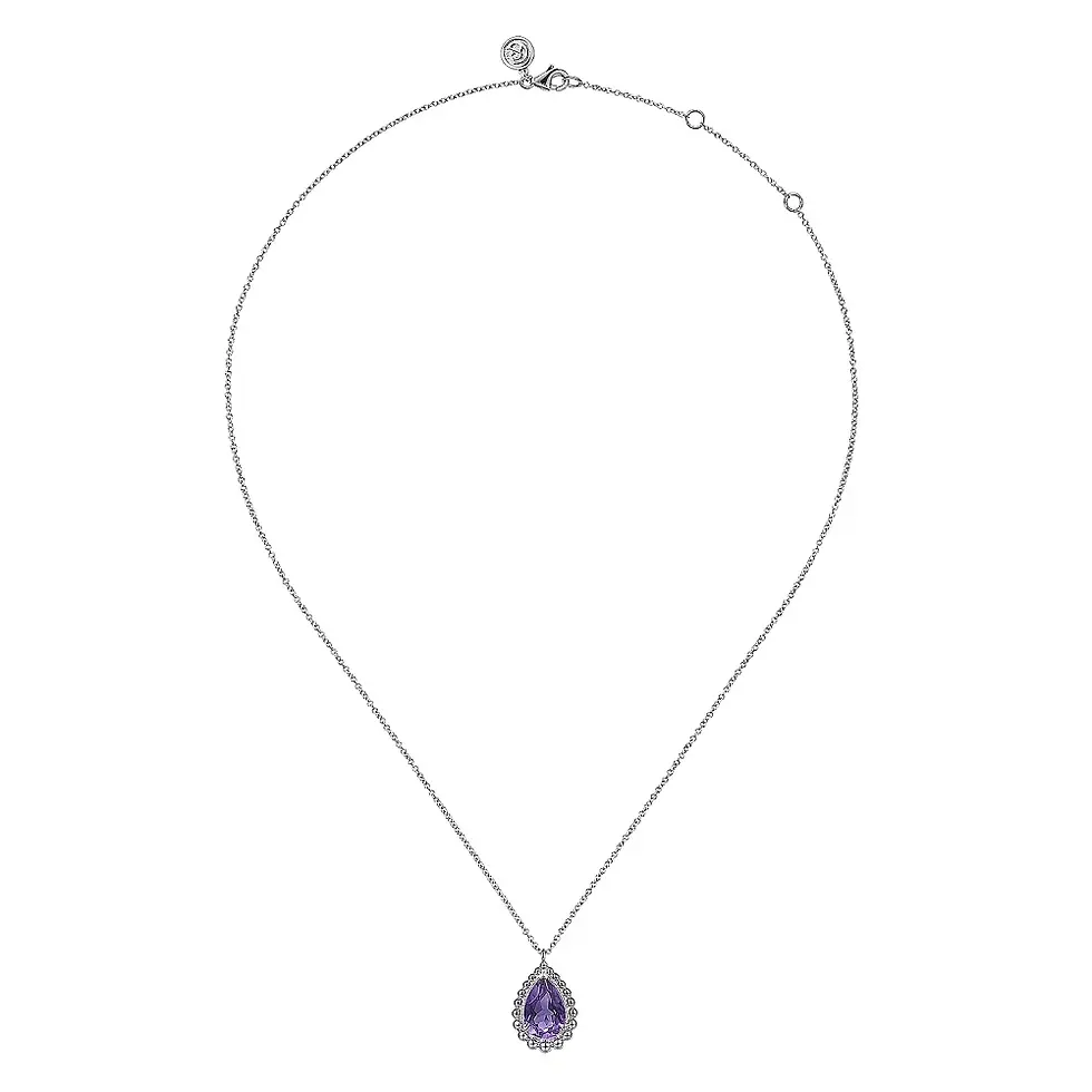 Thumbnail: 925 Sterling Silver Faceted Amethyst Pear Shape Bujukan Necklace