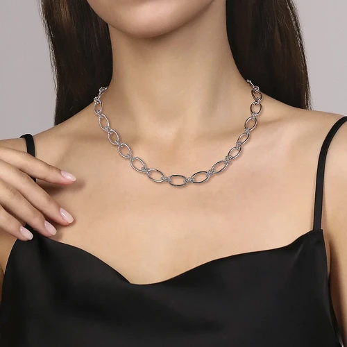 925 Sterling Silver Oval Link Chain Necklace with Bujukan