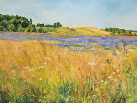Blueberries in the Field 2022, oil on canvas, 50 × 100 cm 