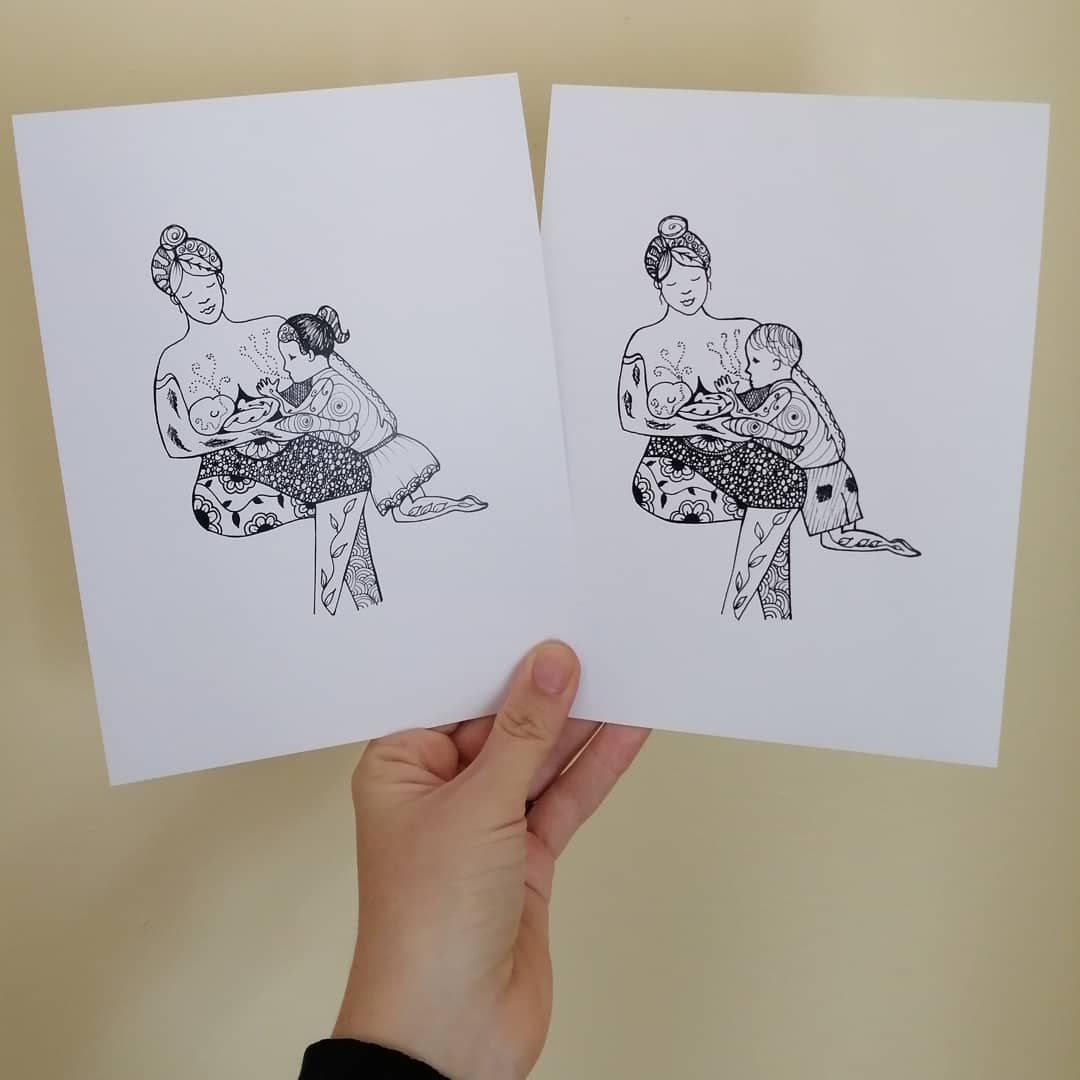 Tandem Breastfeeding Art, Baby & Older Sibling (Two Options)