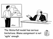 Waterfall Model Satire Cartoon: Accelerating the Accountability Exit