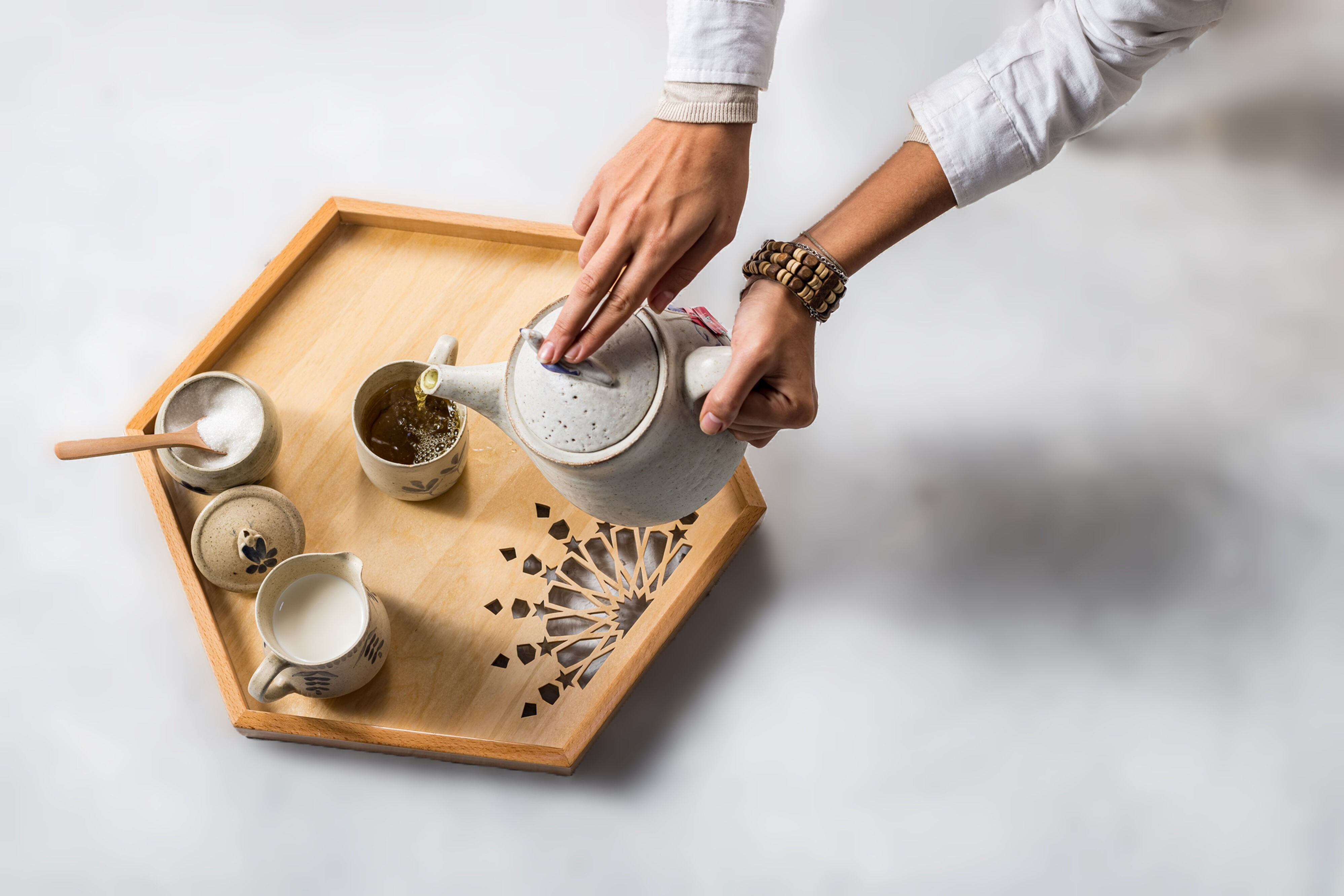Sudasi - Arquette Islamic Pattern Wooden Tray - Light