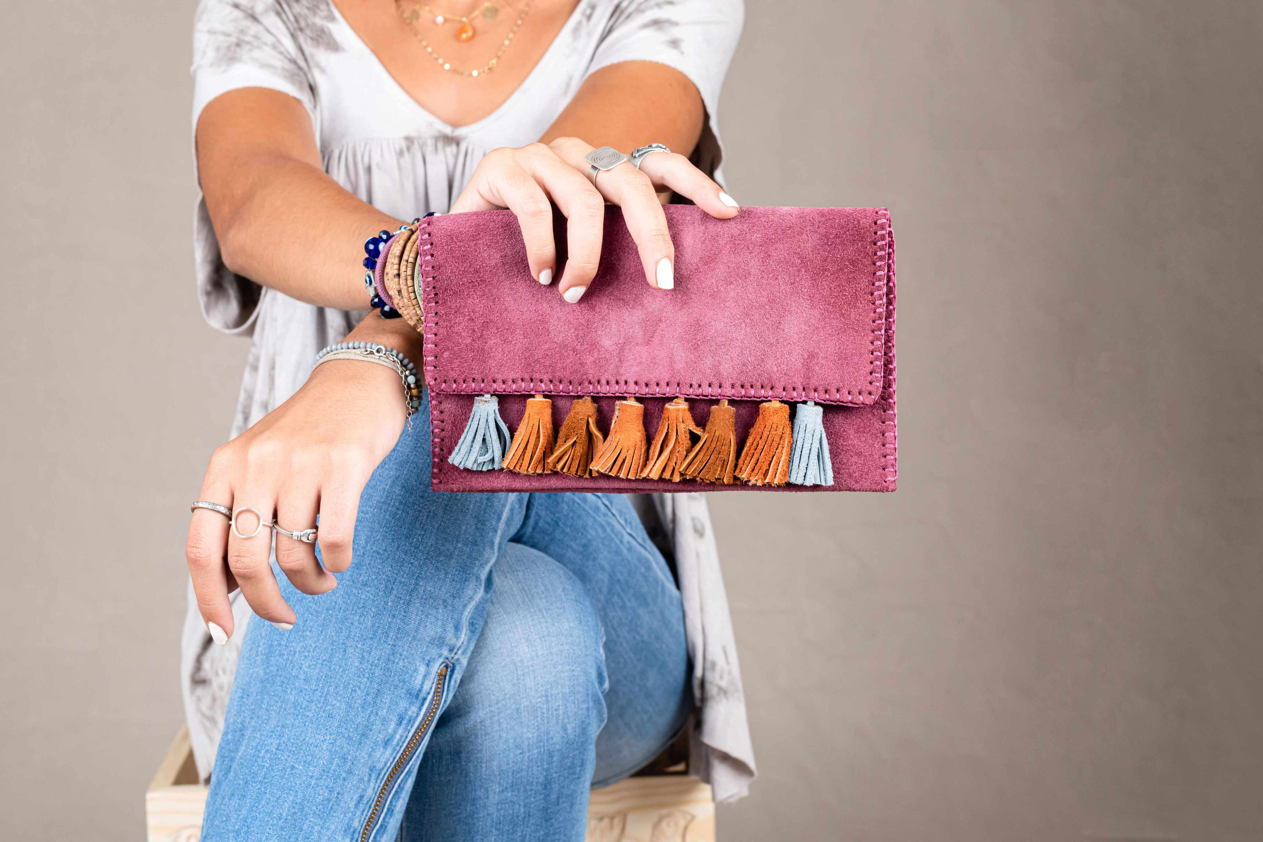 Amar - Natural Nubuck Purse - Fuschia