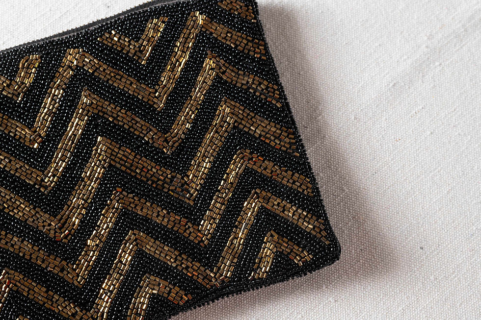 Miniature : Neru - Black & Gold Beaded French Knitter Clutch