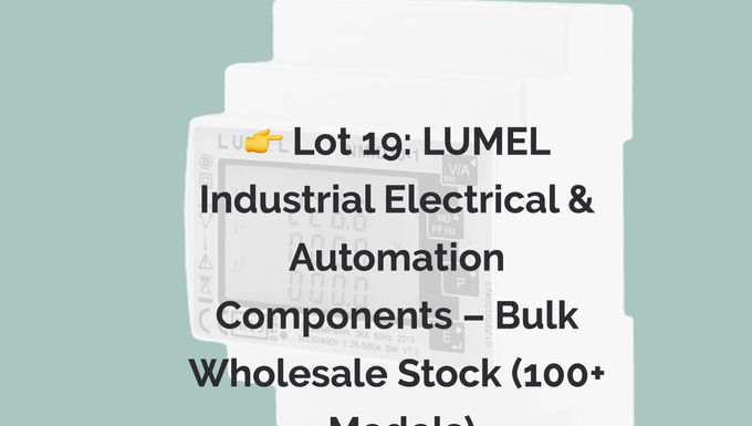 Industrial warehouse stock image representing LUMEL industrial electrical and automation components wholesale lot, including 100+ LUMEL models for industrial automation systems, electrical panels, maintenance projects, and replacement stock supply in UAE and Middle East.
