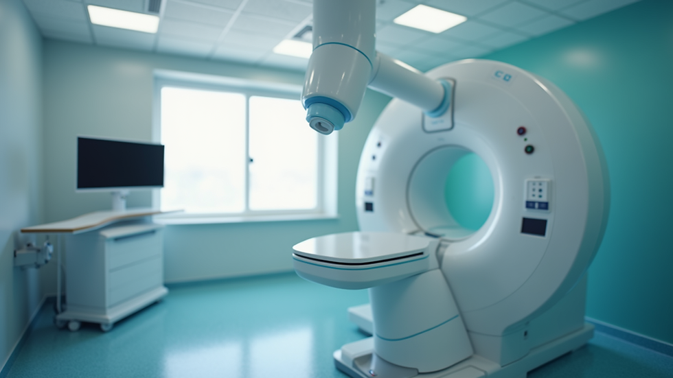 Close-up view of a radiation therapy machine in a clinical setting