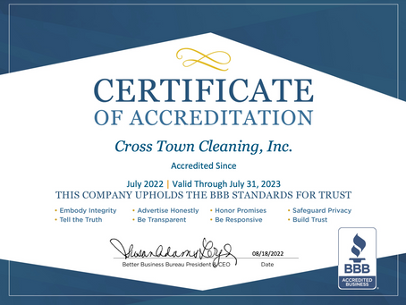 Cross Town Cleaning Receives A+ Accreditation by the BBB