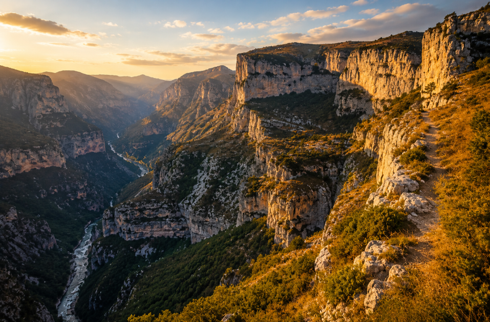 Aussicht über eine beeindruckende Schlucht in Europa bei Sonnenuntergang