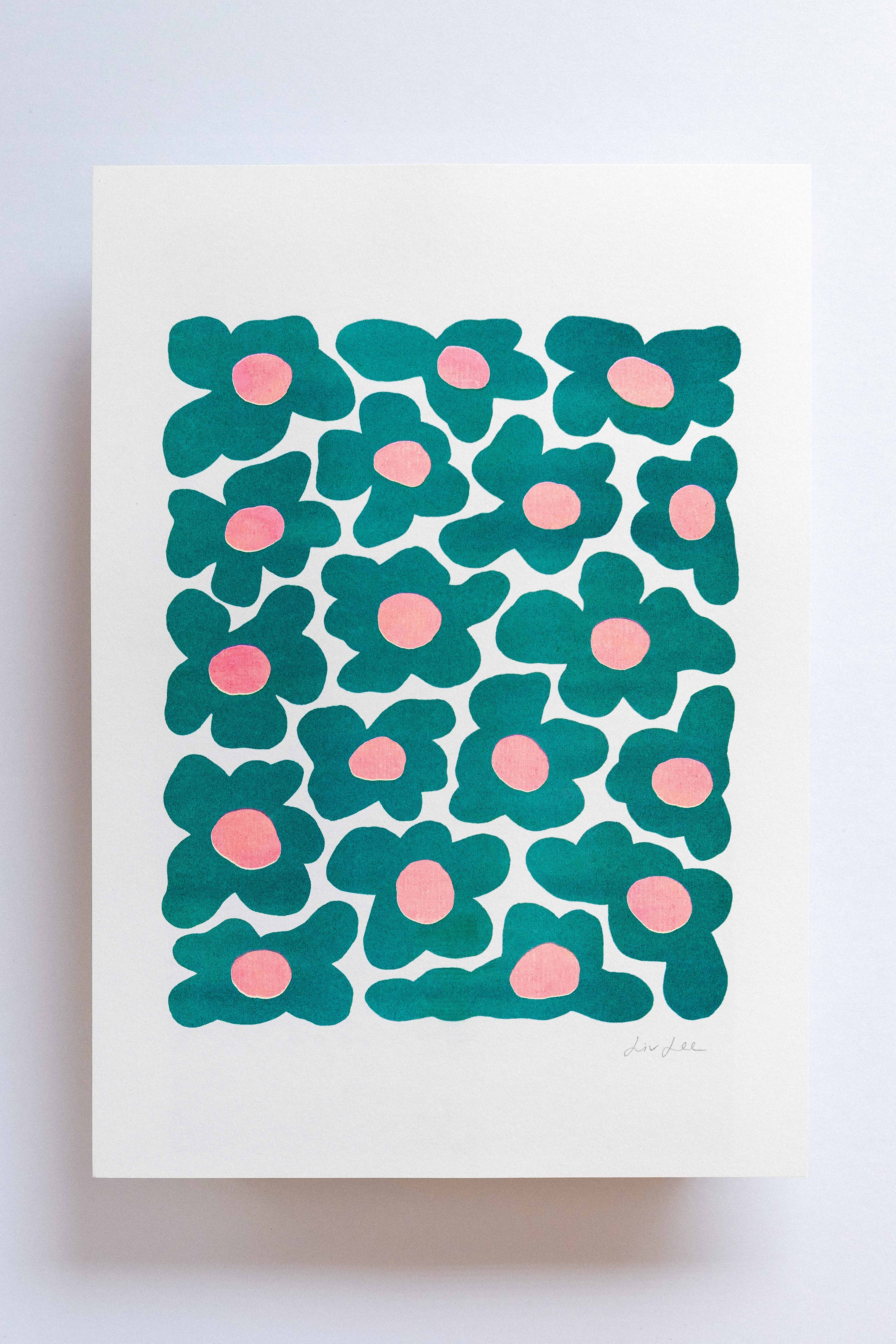 Wonky Flowers riso print – A3