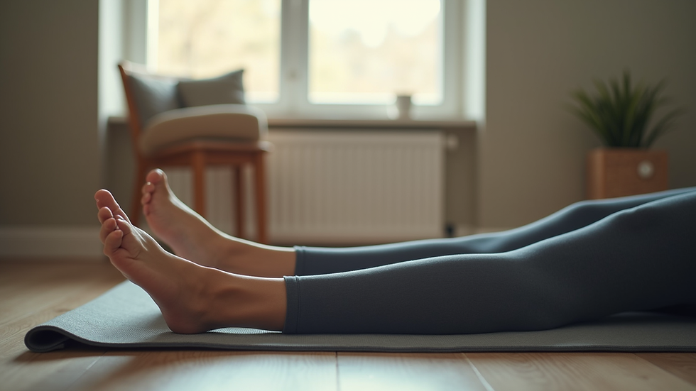Eye-level view of a person using a PEMF therapy mat at home