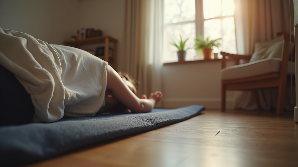 Eye-level view of a person using a PEMF therapy mat at home