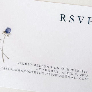 simple RSVP card for wedding invitation suite with blue floral design