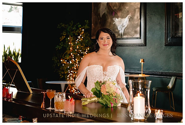 Bride in wedding dress at 1920's style Vintage Bar