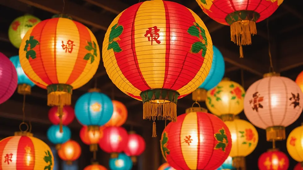 Close-up view of a colorful traditional Chinese lantern