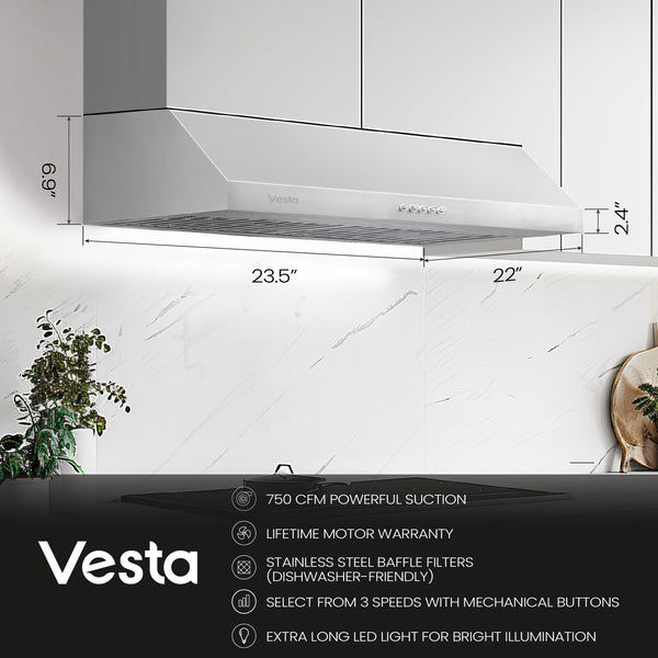 Thumbnail: Vesta Chicago 750CFM  Stainless Steel 24'' Wide Under Cabinet Range Hood