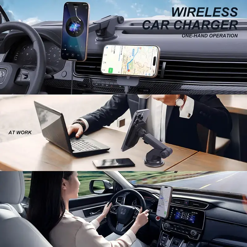 Thumbnail: Magnetic Wireless Car Charger Mount, for Vehicle Air Vents, Dashboard