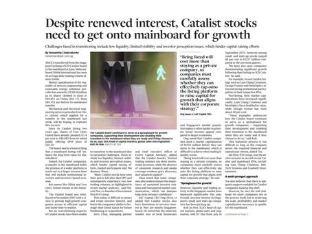 The Business Times: Catalist stocks ride on renewed market interest, but more needs to be done to spur mainboard transfers