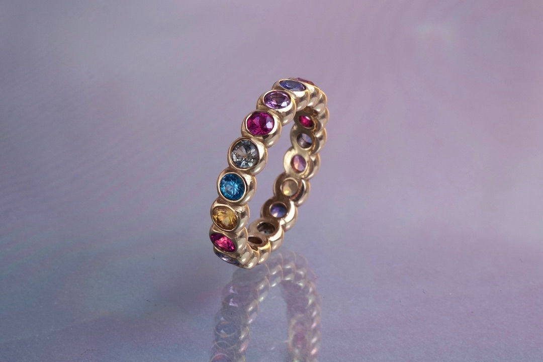 Mémoire Ring bunte Saphire/Rubin/Zirkon #3,0/18K