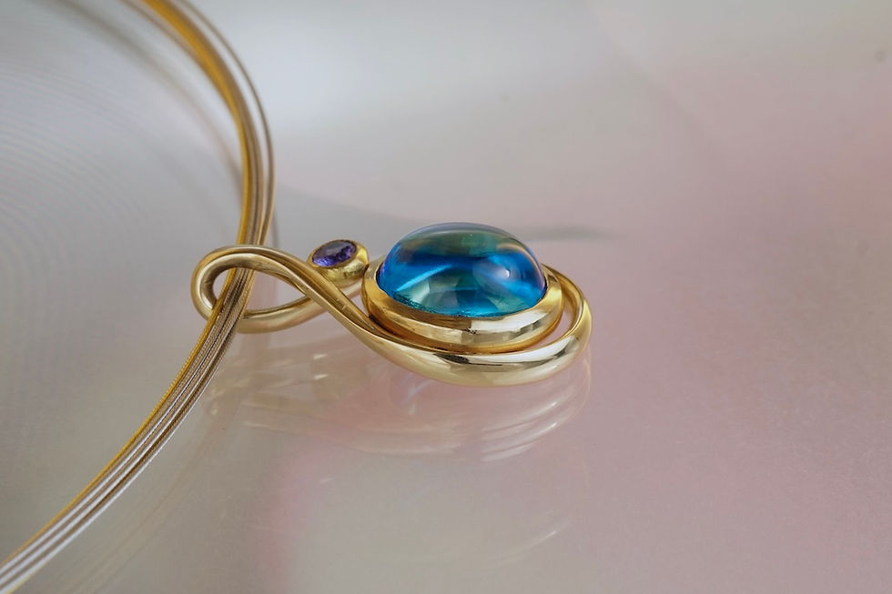 Miniaturbild: Kettenanhänger Blautopas Cabochon/ Saphir facettiert