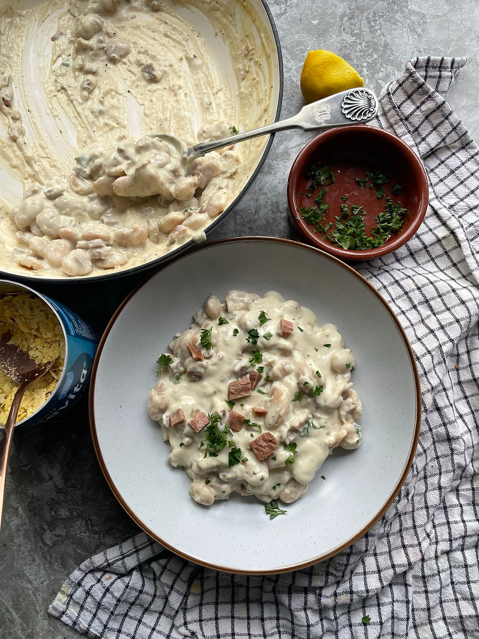 Vegan carbonara butter beans  