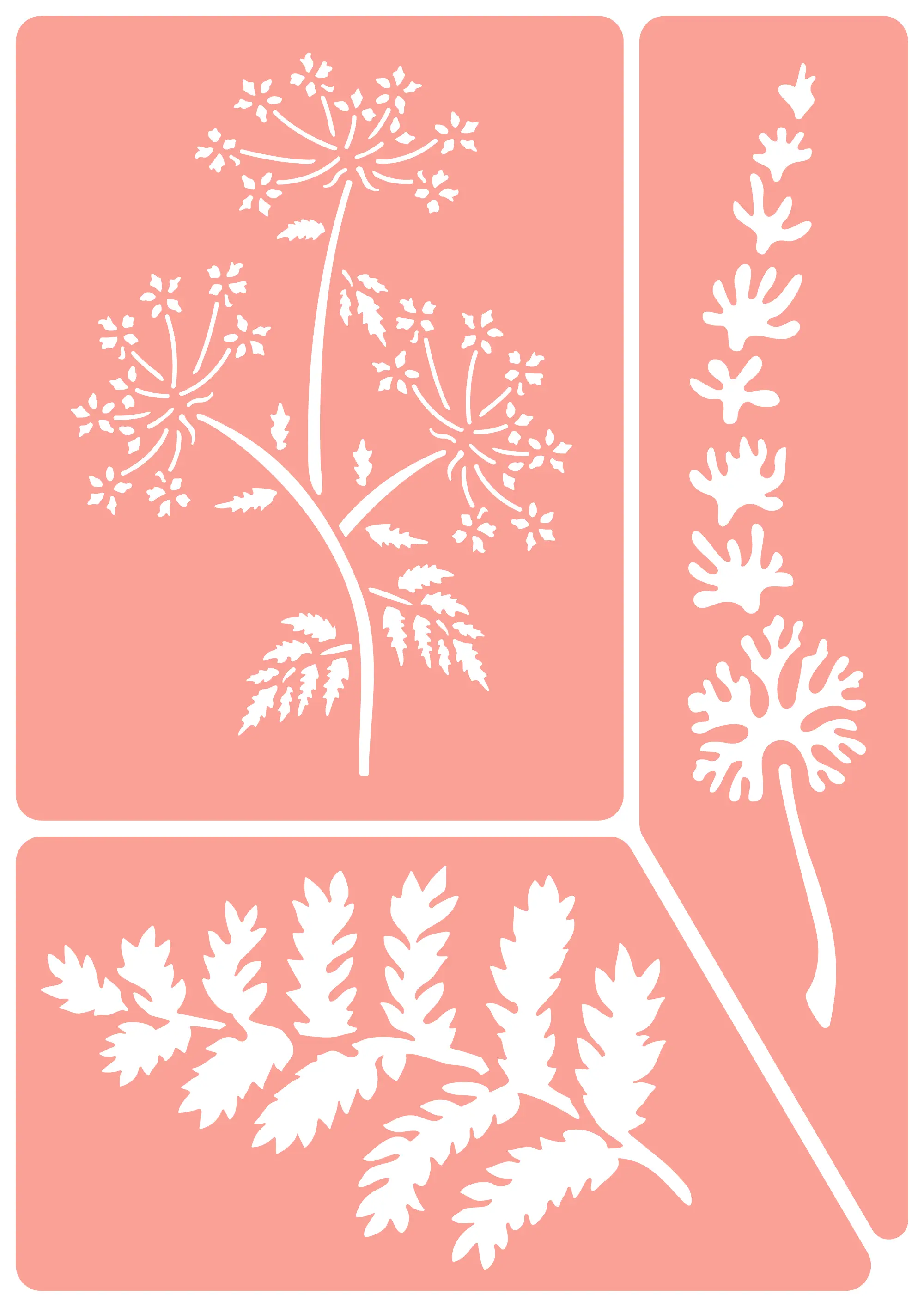 Ferns & Flowers #2 - Reusable Stencil - Non-Adhesive or Self-Adhesive