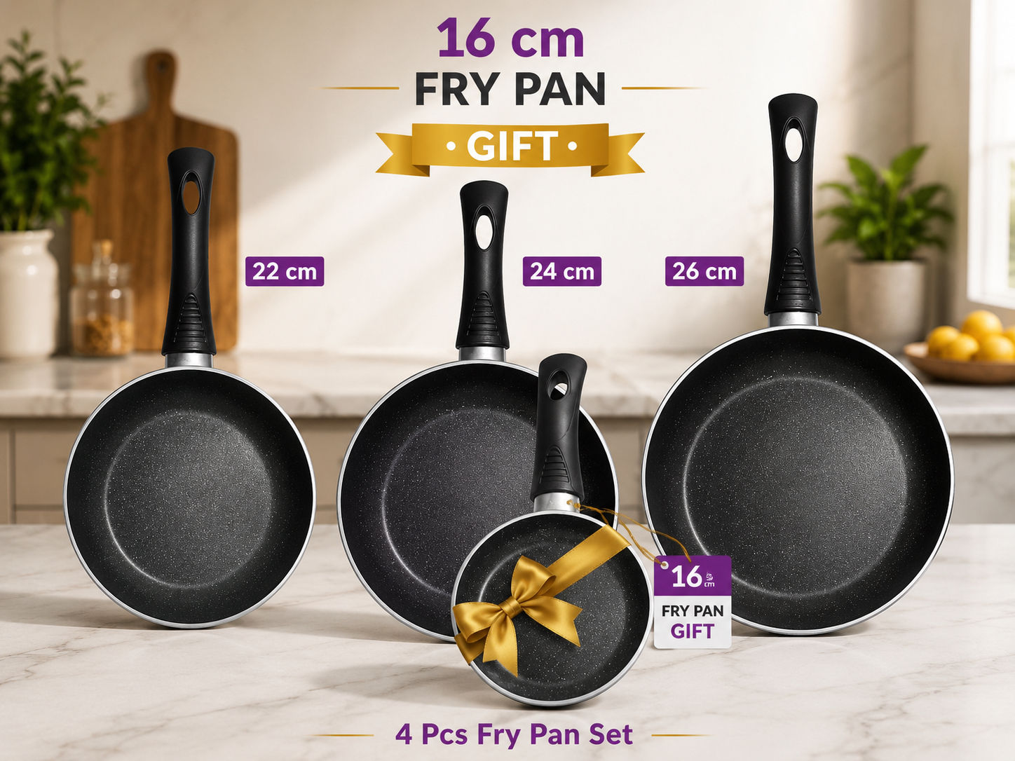 3 Pcs Fry Pan Set + FREE Gift Pan