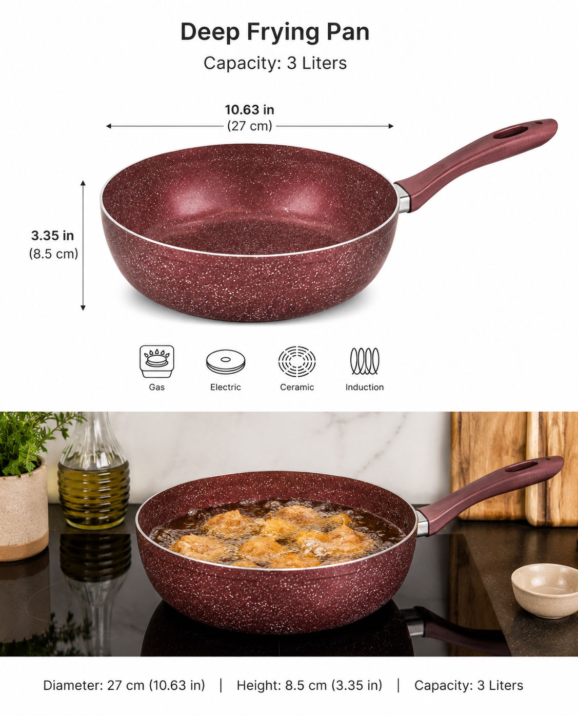 Granite plus Deep Frying Pan 27cm