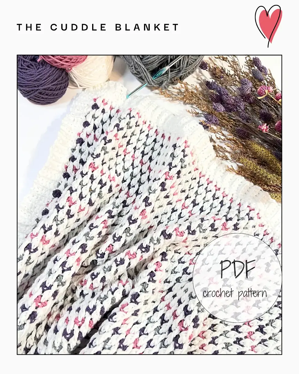 Digital crochet pattern preview for The Cuddle Blanket PDF.