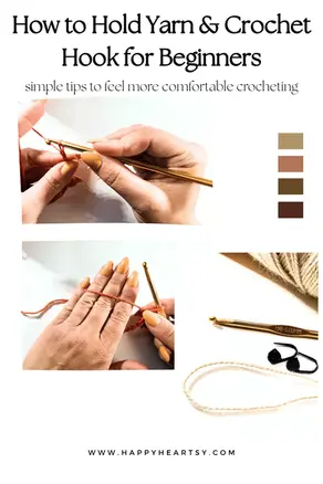 How to hold yarn and crochet hook for beginners with different crochet hook grips and yarn holding techniques demonstrated step by step.