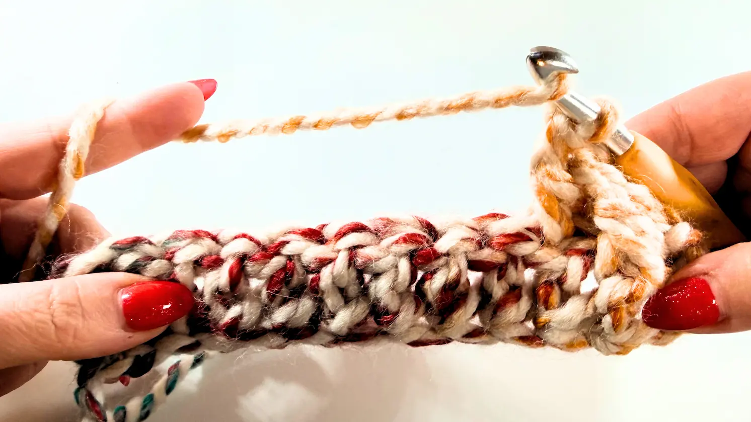 Beginning Row 2 repeat section of easy chunky crochet beanie pattern.