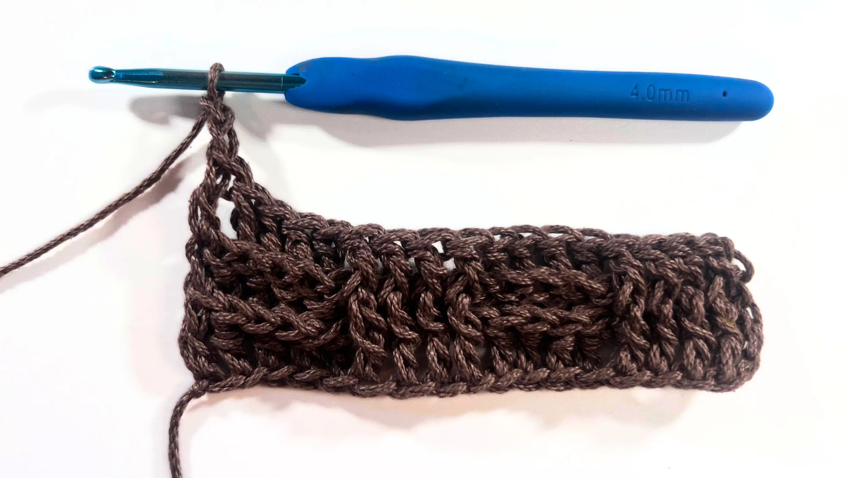 Row 3 completed with alternating sets of FPDC and BPDC, showing the textured look forming clearly in the basket weave pattern.