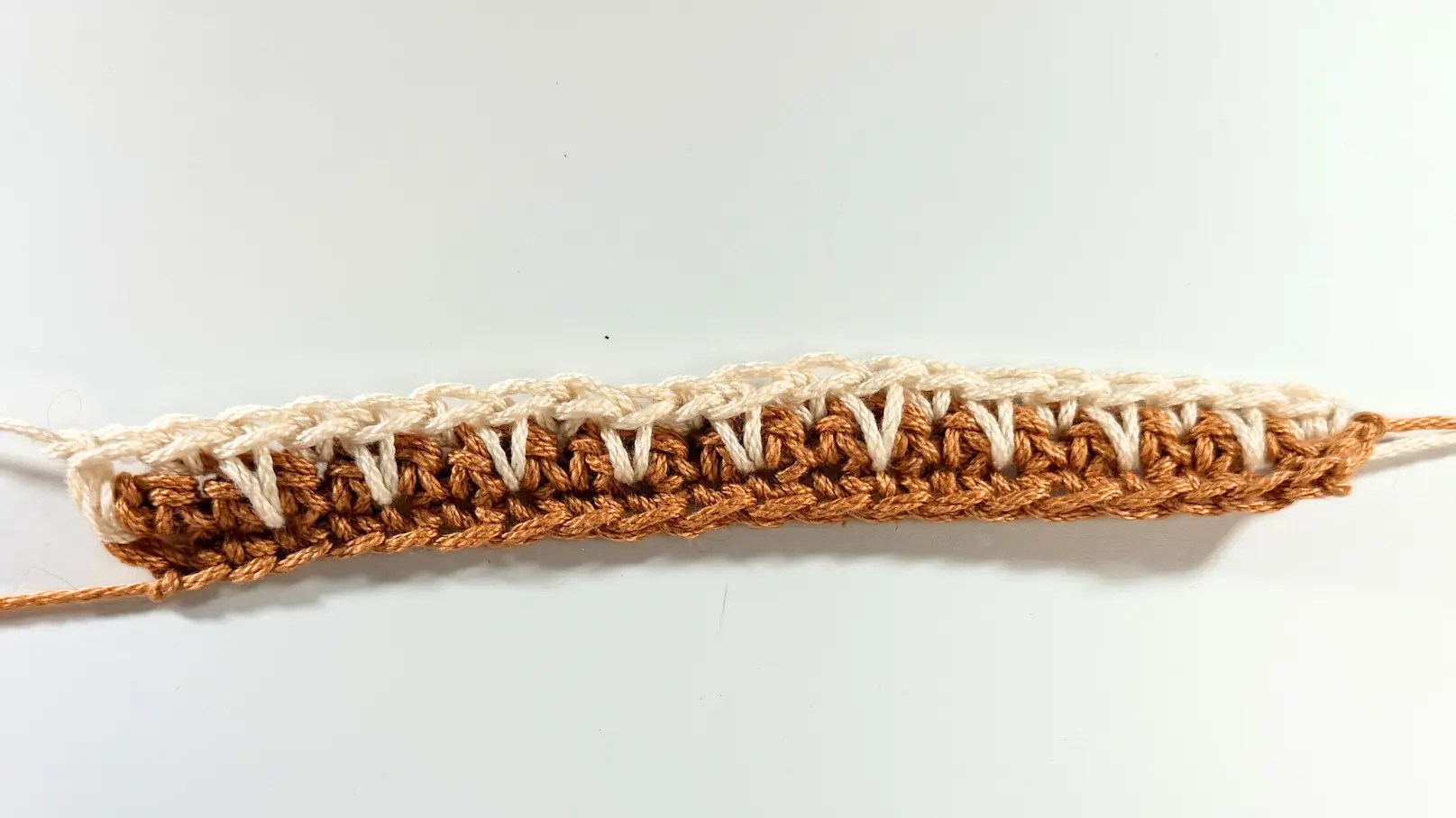 Completed Row 3 of the Honeycomb Stitch.