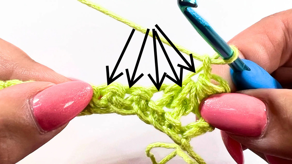 Visual guide with arrows pointing to the five stitch spots used to pull up loops for the next Star Stitch.