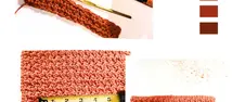 Crochet gauge explained for beginners with swatch, hook, and tape measure showing how to measure stitches and rows