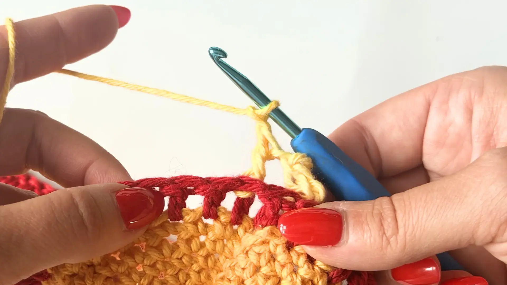 Skip the next stitch, then work 1 BPDC around the post of the next stitch.