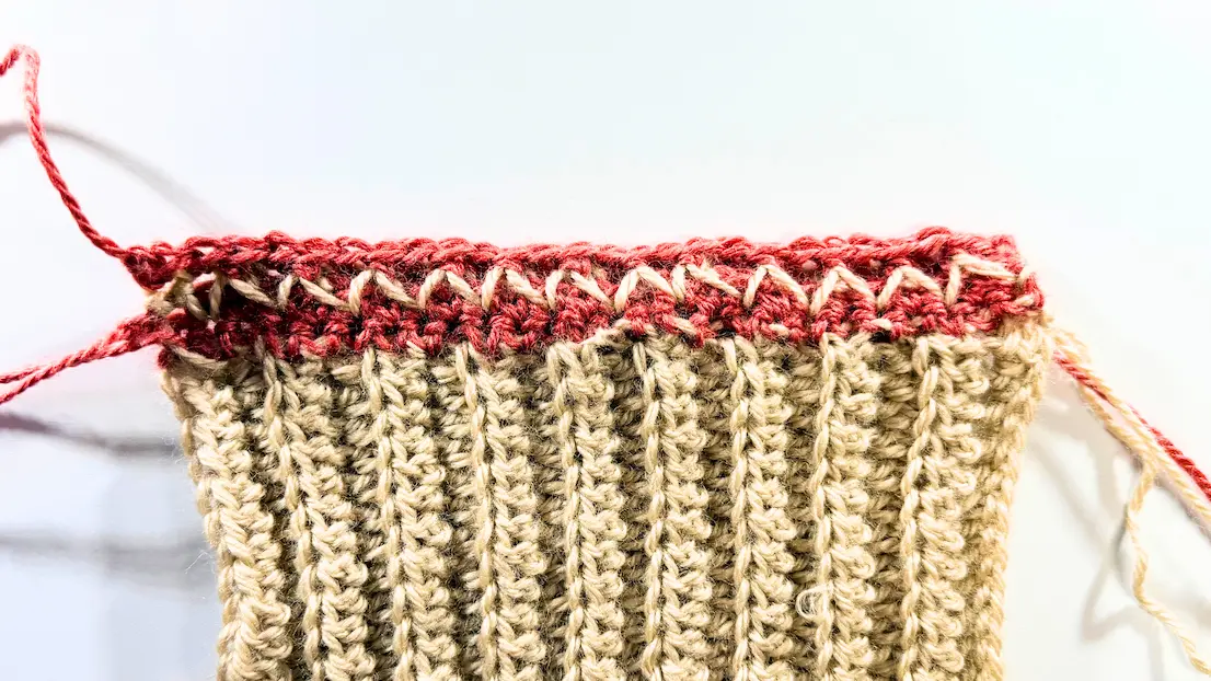 Completed Honeycomb stitch crochet row after working all stitches