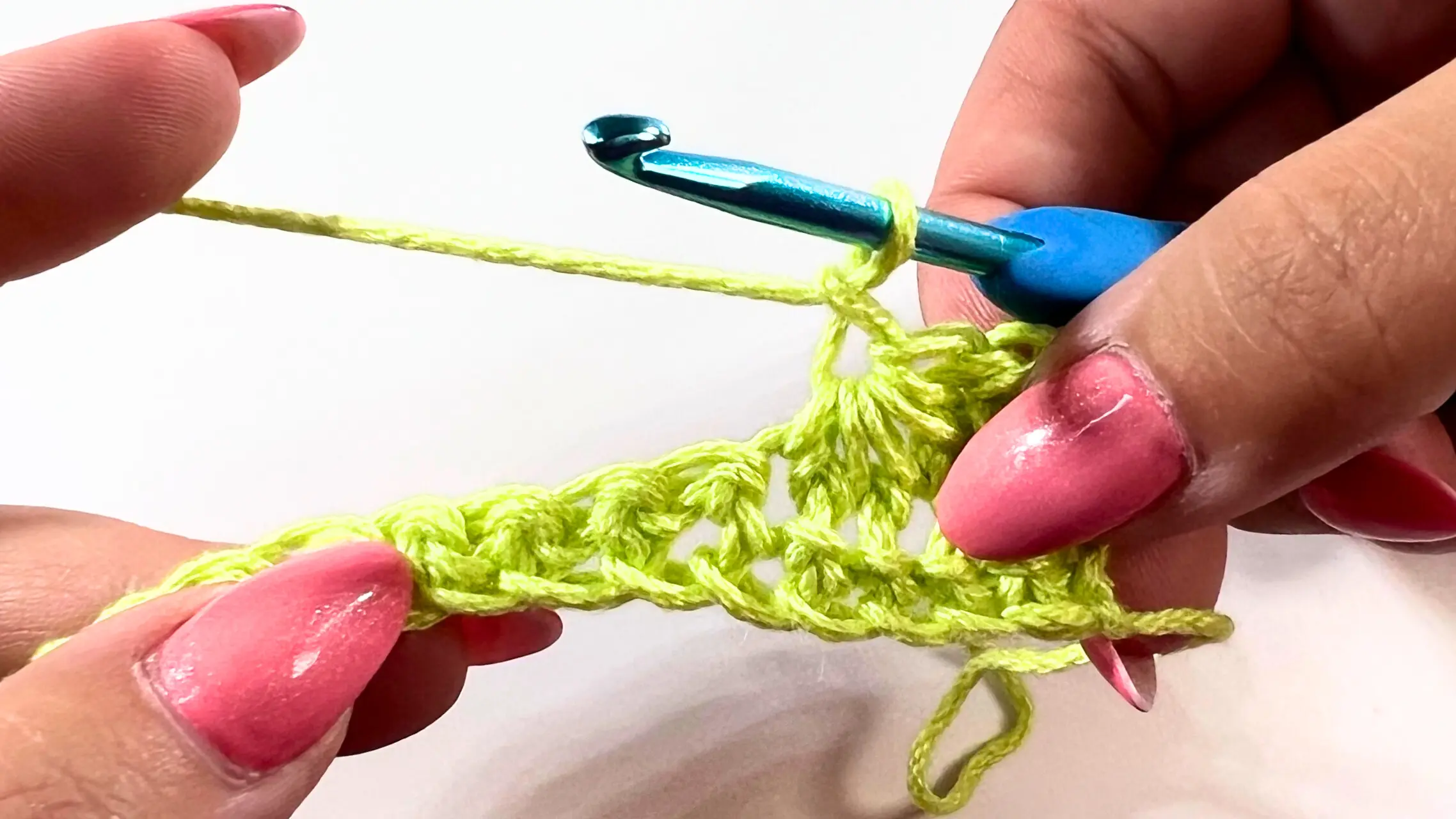 Finished second Star Stitch with chain-1 “eye” at the top, ready to continue the row.