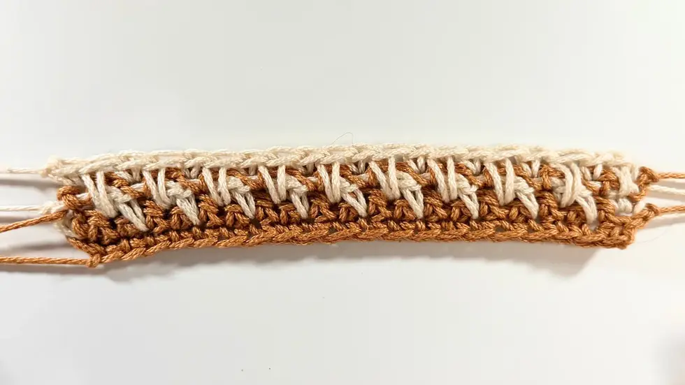 Back view of the completed Row 5 of the Honeycomb Stitch.
