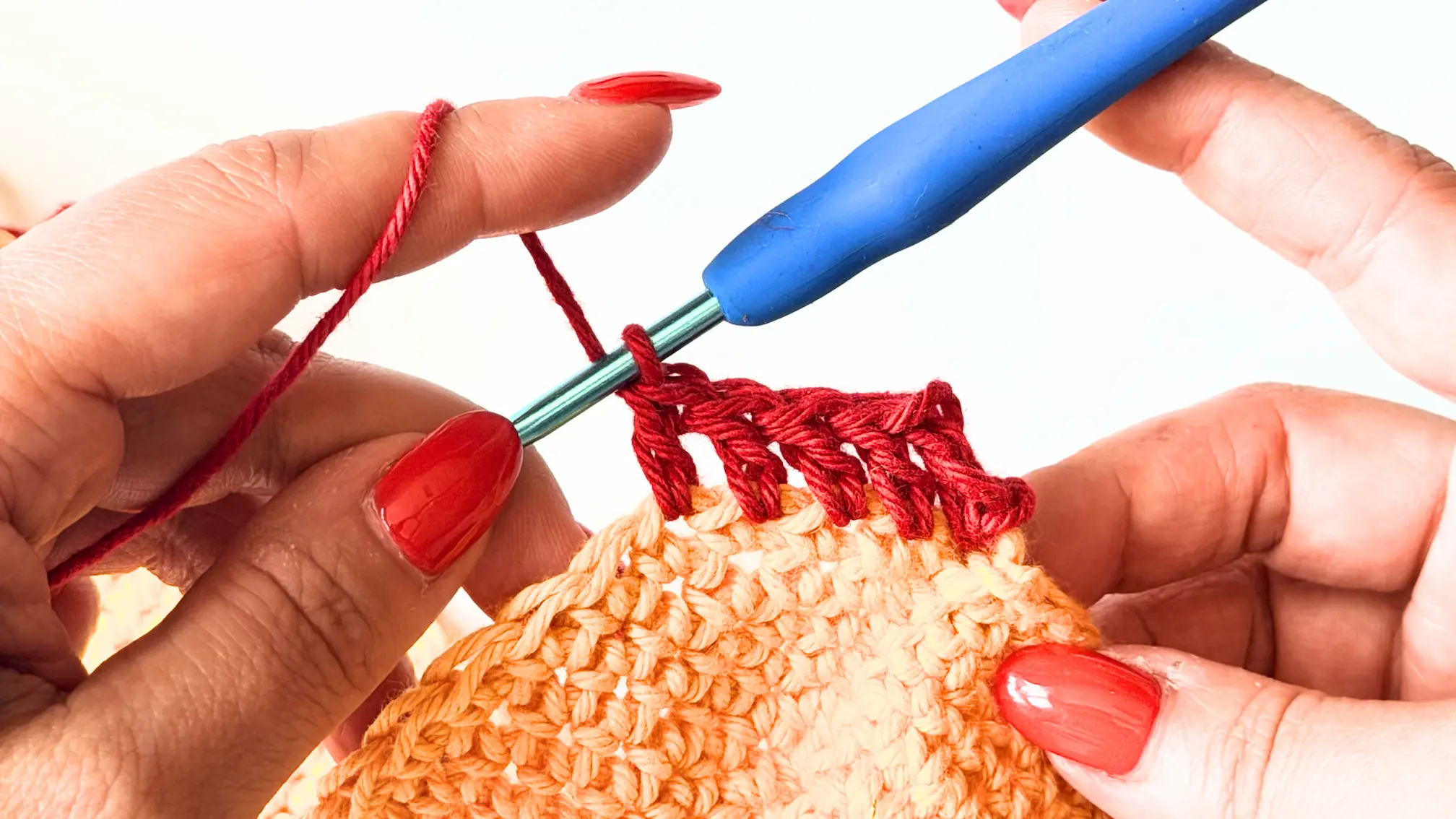 Continue making Double Crochet stitches around the round.