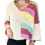 Thumbnail: Close-up front view showing the V-neck and bold crochet stripes in soft cotton yarn.