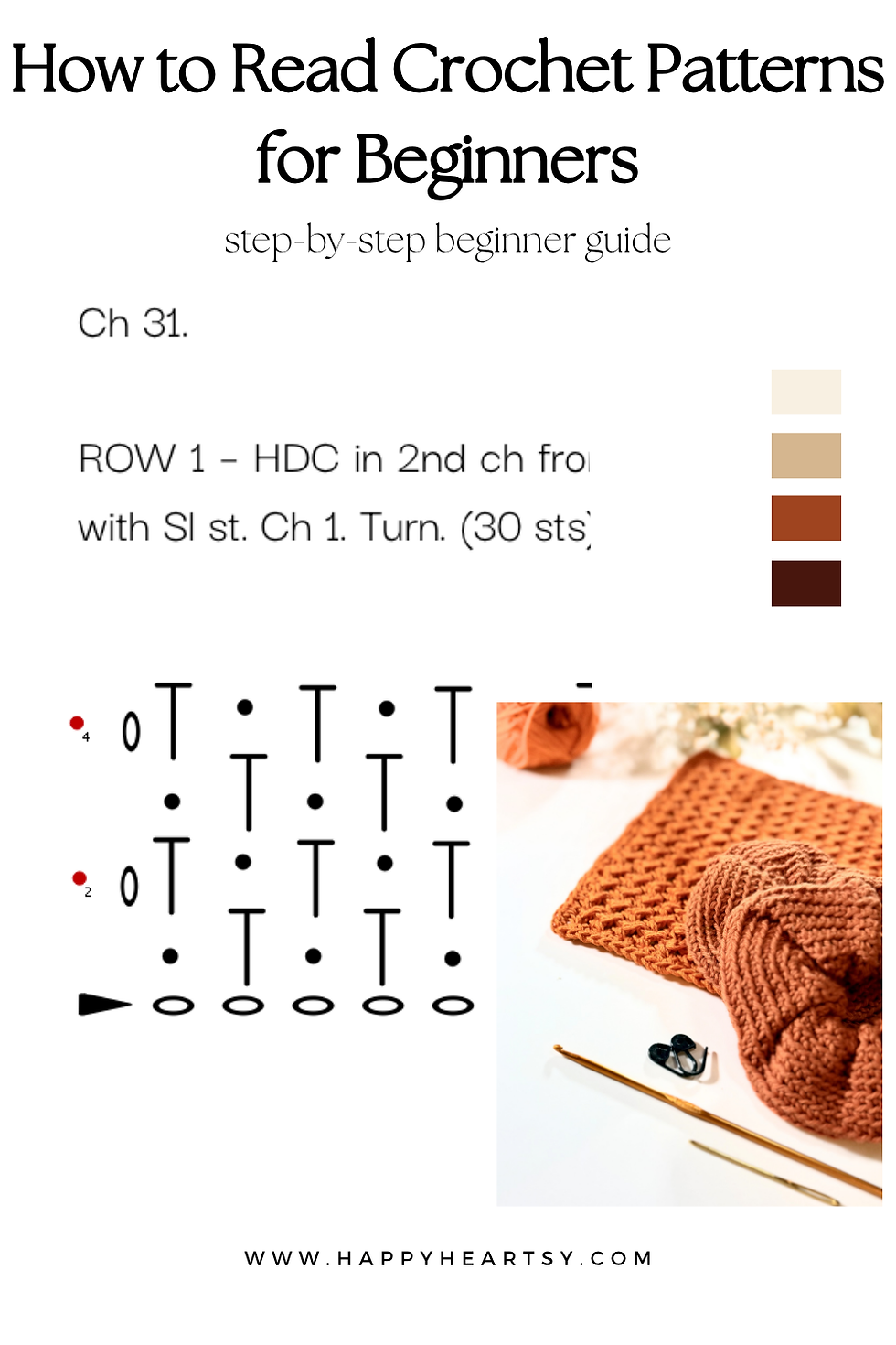 How to read crochet patterns for beginners with crochet chart symbols and written row instructions