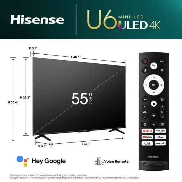 Thumbnail: Hisense 55-Inch Class U6 Series Mini-LED QLED Google Smart TV - QLED, 60
