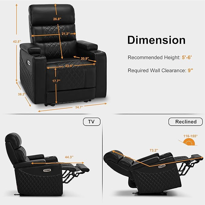 Thumbnail: Black Power Recliner Theater Seats